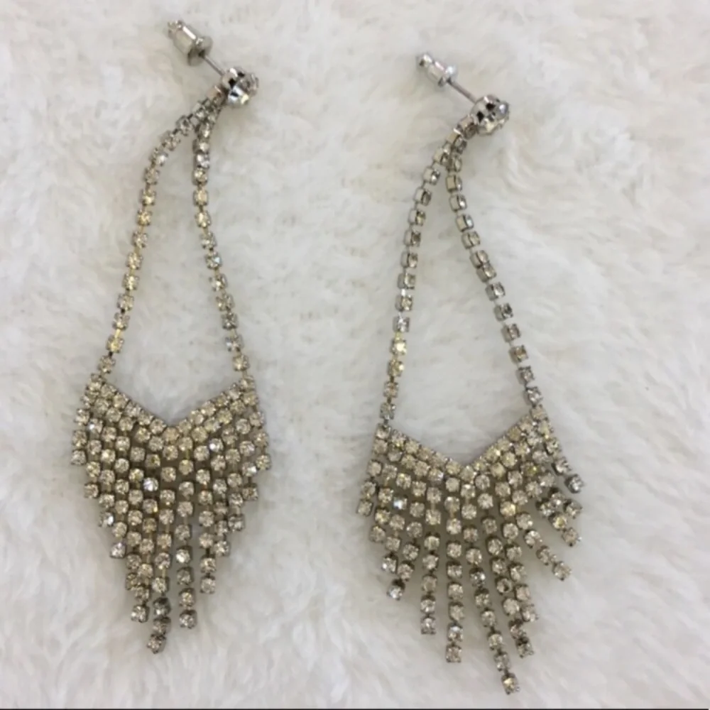 Silver Tone Post Pierced Earrings Clear Sparkling